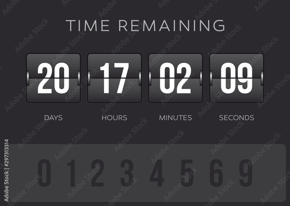 Vector flip countdown clock counter timer - days, hours, minutes and seconds. Dark background. Vector flip countdown clock counter timer - days, hours, minutes and seconds. Dark background.