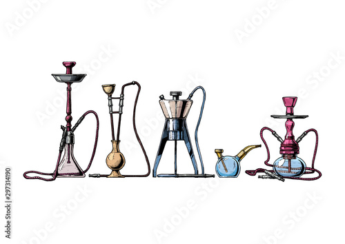 Hookah set on white background.