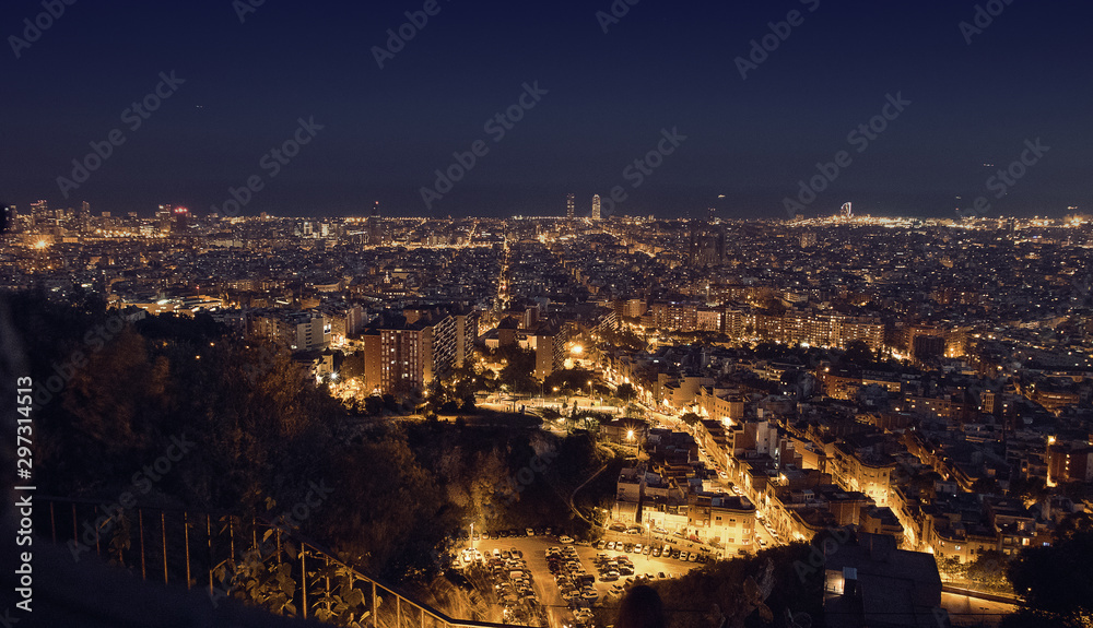 Barcelona night view on city