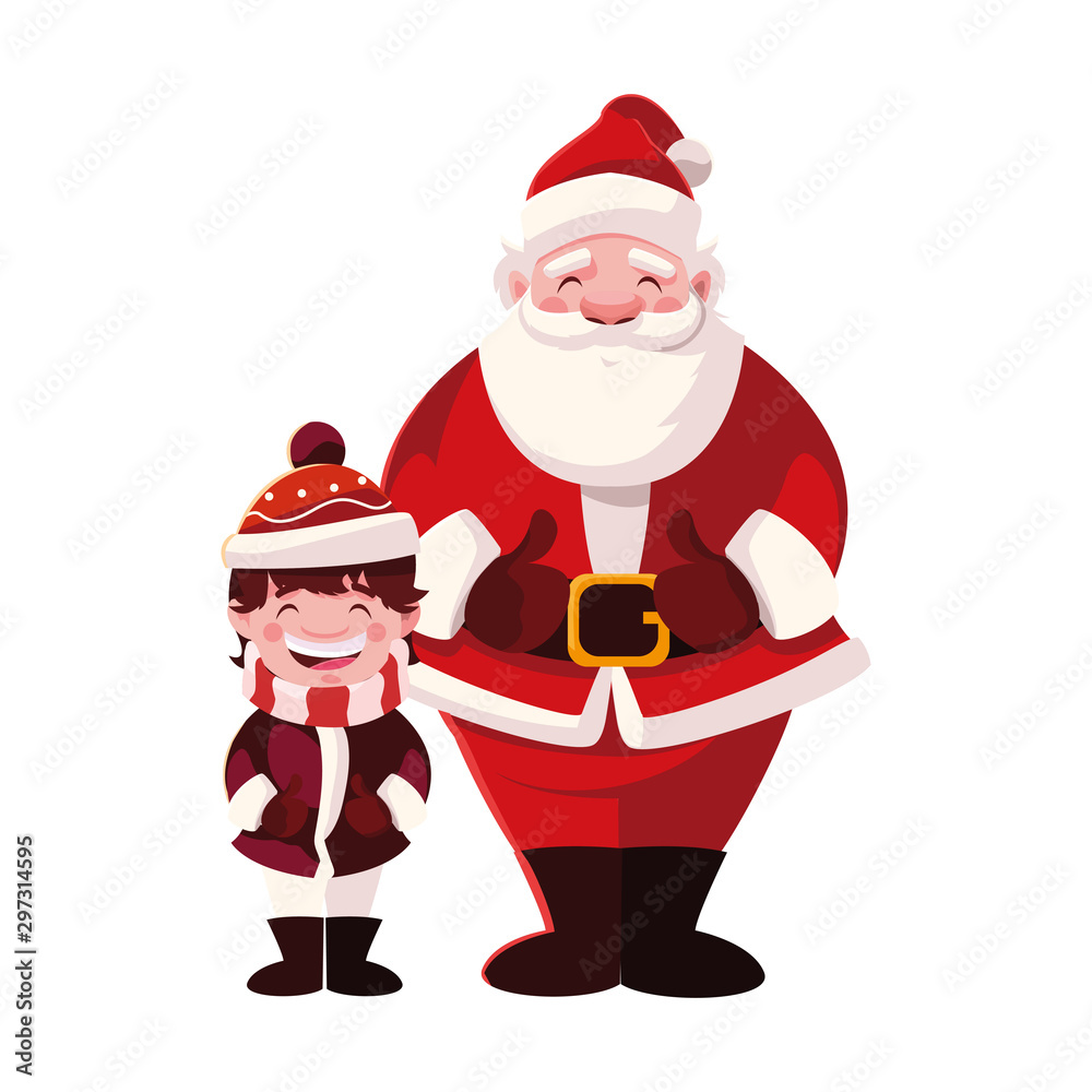 boy and santa claus in white background