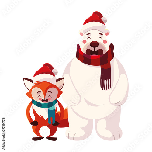 polar bear and fox with hat in white background © djvstock
