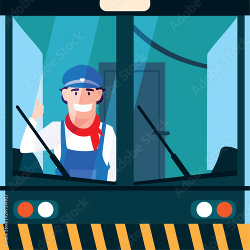 man train driver in the cockpit