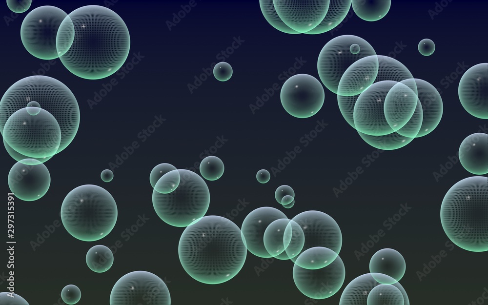 Dark background green mesh bubbles. Wallpaper, texture with bubble. 3D illustration Dark background green mesh bubbles. Wallpaper, texture with bubble. 3D illustration