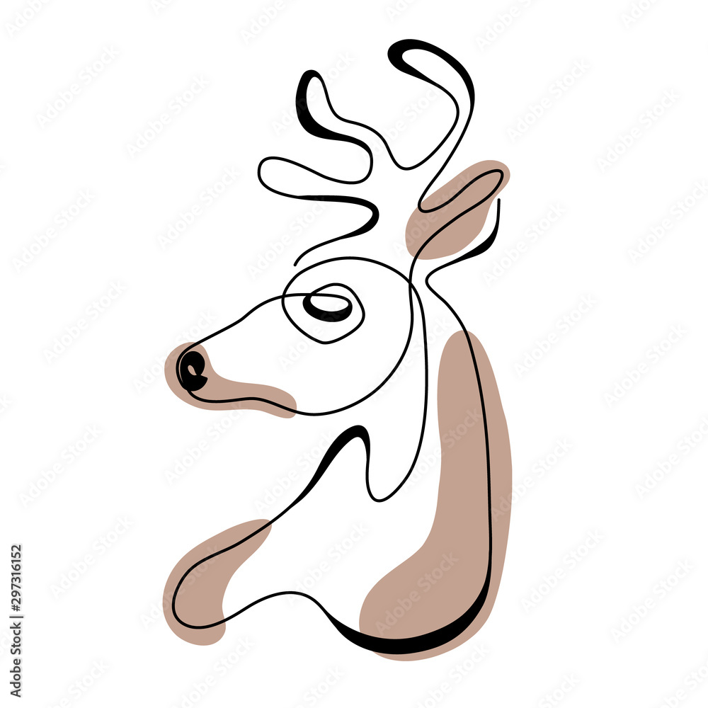 Continuous line drawing abstract deer. Modern one line animal illustration,  aesthetic contour. Head of Christmas Santa reindeer for greeting cards,  prints, poster, sticker, logo. banner. Vector Stock Vector | Adobe Stock