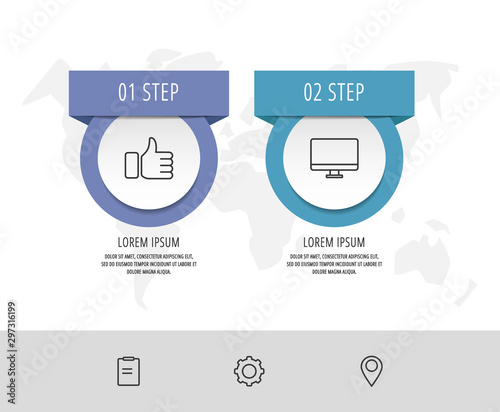 Vector infographic flat template circles for two label, diagram, graph, presentation. Business concept with 2 rectangles. For content, flowchart, step for step, timeline, workflow, marketing