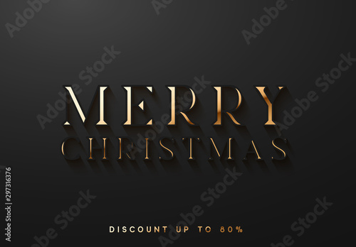 Merry Christmas. Chic lettering of gold color. Celebrate Holiday text, Xmas poster, banner. vector illustration photo