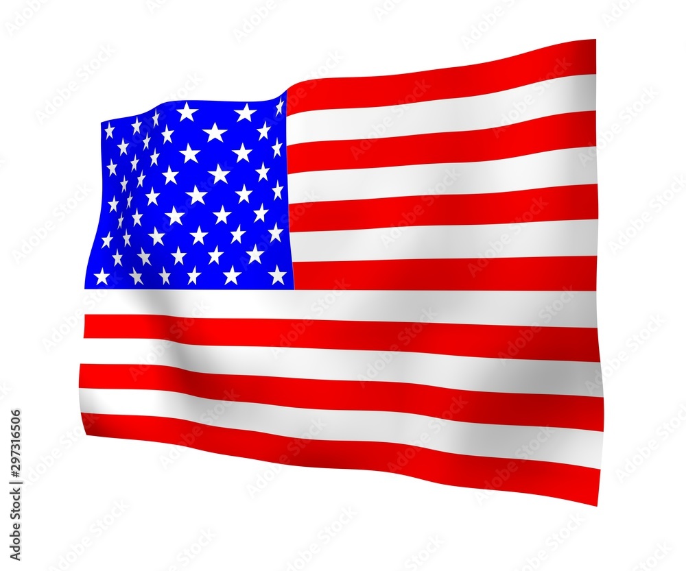 Waving flag of the United States of America. Stars and Stripes. State symbol of the USA. 3D illustration Waving flag of the United States of America. Stars and Stripes. State symbol of the USA. 3D illustration