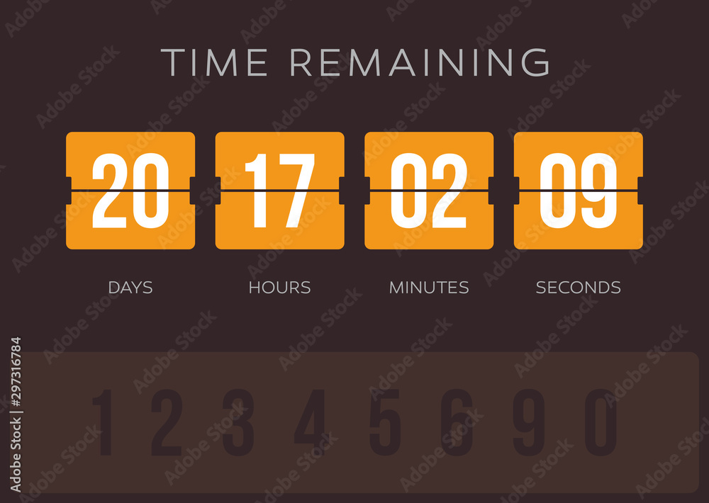 Vector flip countdown clock counter timer days, hours, minutes and