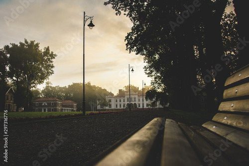 Silence morning way park in sunshine sunrise autumn
