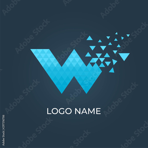 Letter W disintegrate mosaic logo isolated. Alphabet vector image