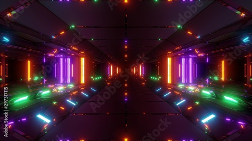 futuristic sci-fi space tunnel corridor hangar 3d illustration wallpaper background