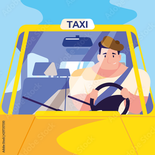 young man driving a taxi