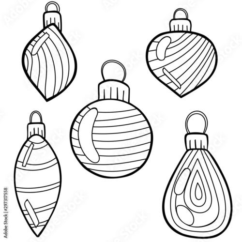coloring book christmas toys decor party doodle sketch new year illustration vector