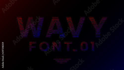 Wavy linear font design neon gradient color. English letters, numbers and symbols. Typography design for headlines, labels, posters, cover. Eps 10.