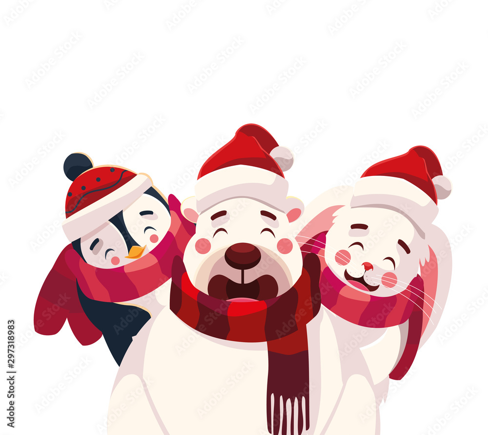 card of christmas with cute animals in white background card of christmas with cute animals in white background