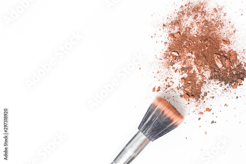 Crushed blush and eyeshadow isolated on white background