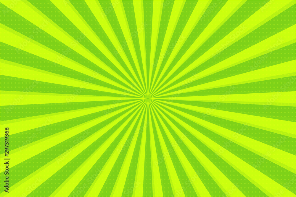 Abstract background of green and yellow rays - obrazy, fototapety, plakaty 