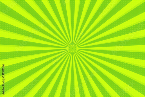Abstract background of green and yellow rays