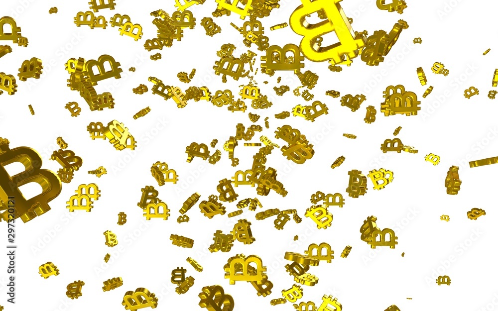 Digital currency symbol Bitcoin on a white background. Fall of bitcoin. crypto currency graph on virtual screen. Business, Finance and technology concept. 3D illustration