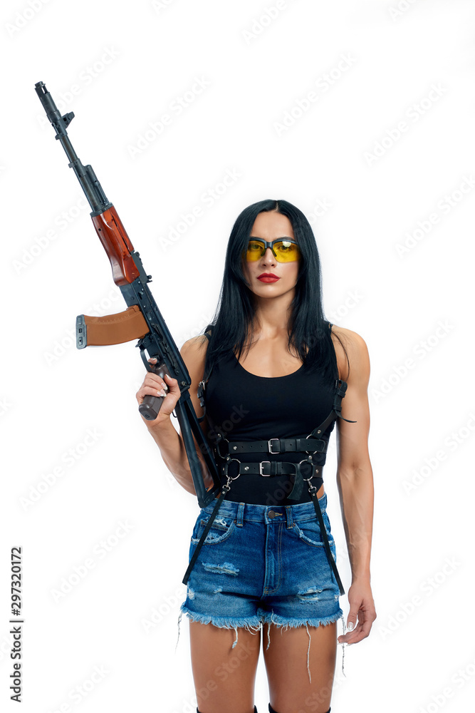 Strong and independent girl with red lips working as spy. Strong and independent girl with red lips working as spy.