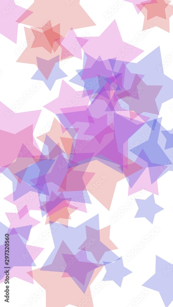 Multicolored translucent stars on a white background. Vertical image orientation. 3D illustration