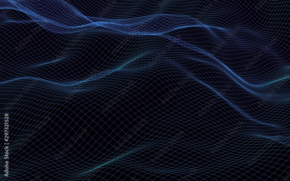 Abstract landscape on a dark background. Cyberspace purple grid. hi tech network. 3D illustration Abstract landscape on a dark background. Cyberspace purple grid. hi tech network. 3D illustration