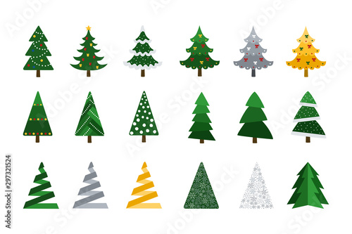 Christmas. Set of Christmas trees with festive decoration. Cartoon flat style. Vector illustration
