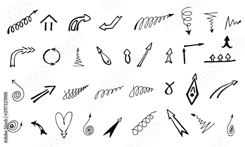 Hand drawn arrow set. Doodle vector arrows for decoration