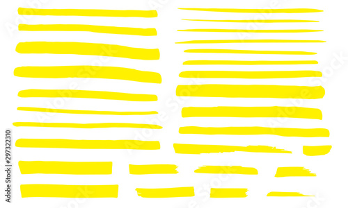 Marker yellow line set. Highlight color stroke. Abstract hand drawn underline. 