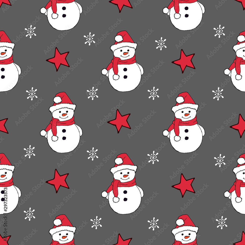 Christmas seamless pattern with snowman, fir trees and snowflakes. Perfect for wallpaper, wrapping paper, pattern fills, winter greetings, web page background Christmas seamless pattern with snowman, fir trees and snowflakes. Perfect for wallpaper, wrapping paper, pattern fills, winter greetings, web page background