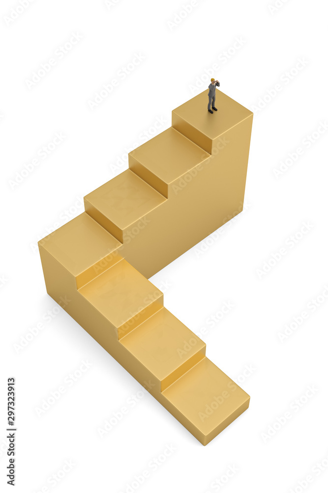 Business grows concept ladder and businessman Isolated on white background. 3d illustration