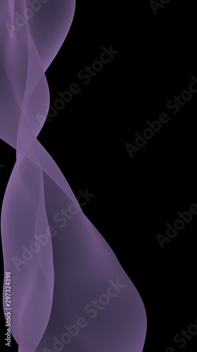 Abstract purple wave. Raster air background. Bright gray ribbon on dark background. Gray scarf. Abstract gray smoke. 3D illustration