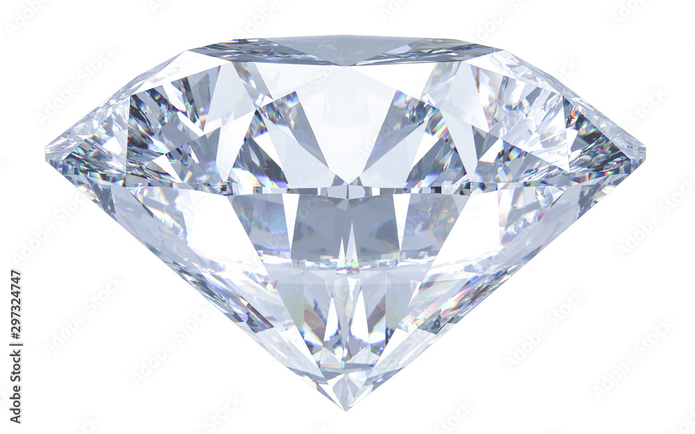 Large Crystal Clear Round Cut Diamond. 3D rendering illustration isolated on white background Large Crystal Clear Round Cut Diamond. 3D rendering illustration isolated on white background