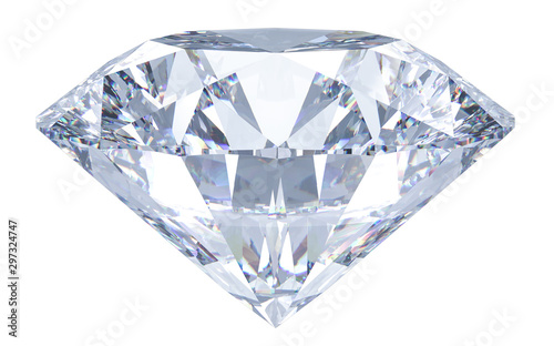 Large Crystal Clear Round Cut Diamond. 3D rendering illustration isolated on white background