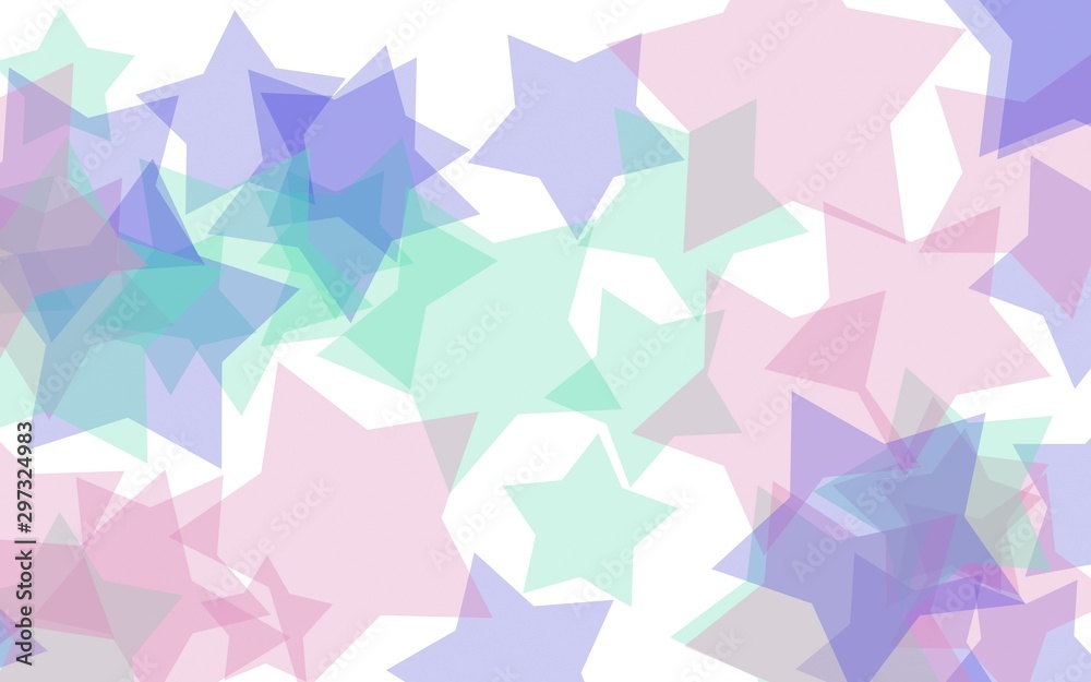 Multicolored translucent stars on a white background. Red tones. 3D illustration