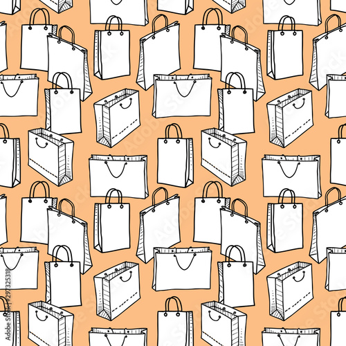 Seamless pattern of various drawn bags for purchases