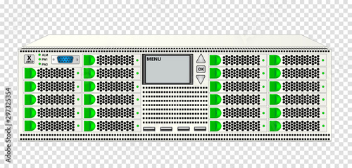 The carrier-class server, size 3u, white color, with twenty-three 2.5-inch hard drives for mounting in a 19-inch rack. Vector illustration.