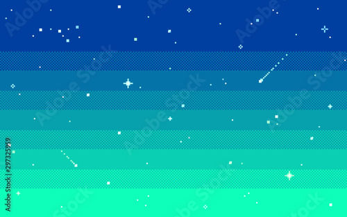 Pixel art star sky at evening. Vector illustration. photo