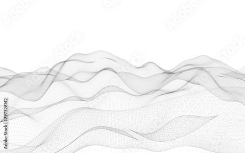 Abstract landscape on a white background. Cyberspace grid. hi tech network. Depth of field. 3d illustration