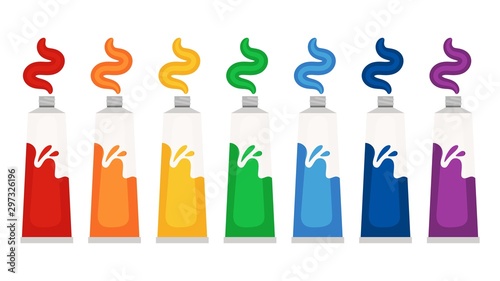 Rainbow colors tube paints. Colorful oil or watercolor paints vector illustration