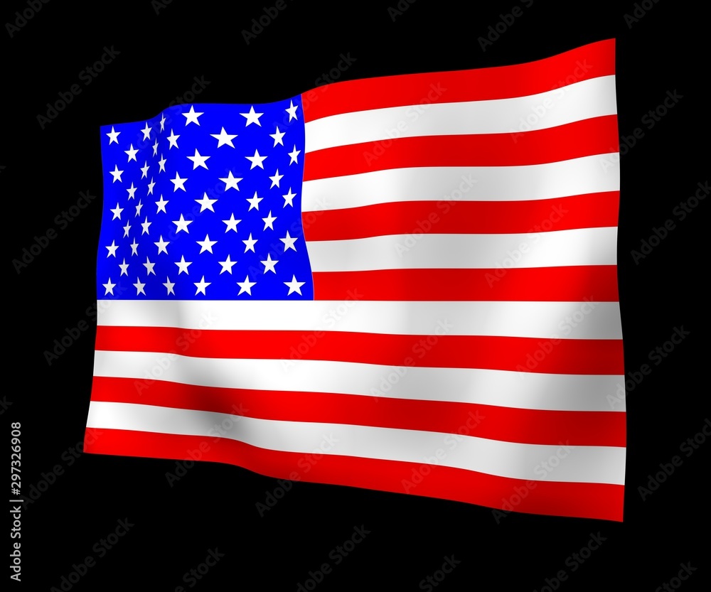 Fototapeta premium Waving flag of the United States of America on a dark background. Stars and Stripes. State symbol of the USA. 3D illustration