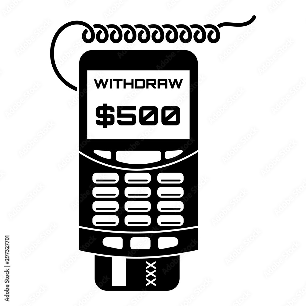 Credit card terminal withdraw icon. Simple illustration of credit card terminal withdraw vector icon for web design isolated on white background Credit card terminal withdraw icon. Simple illustration of credit card terminal withdraw vector icon for web design isolated on white background