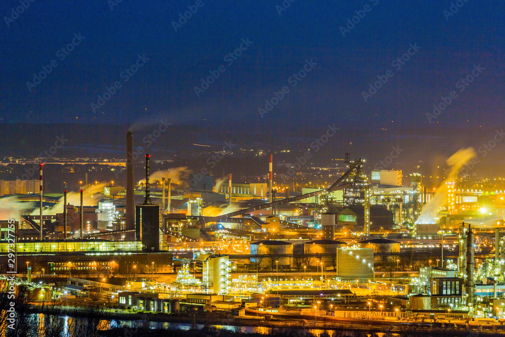 austria, linz, industrial area in the evening