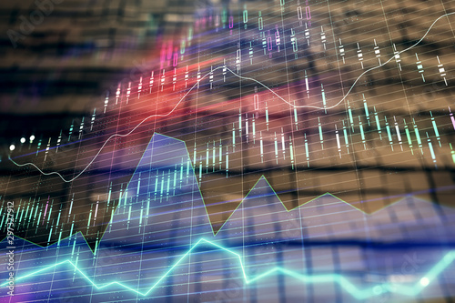 Wallpaper Mural Financial chart hologram with abstract background. Double exposure. Concept of market analysis Torontodigital.ca