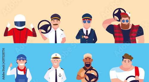 set of men with different profession of drivers
