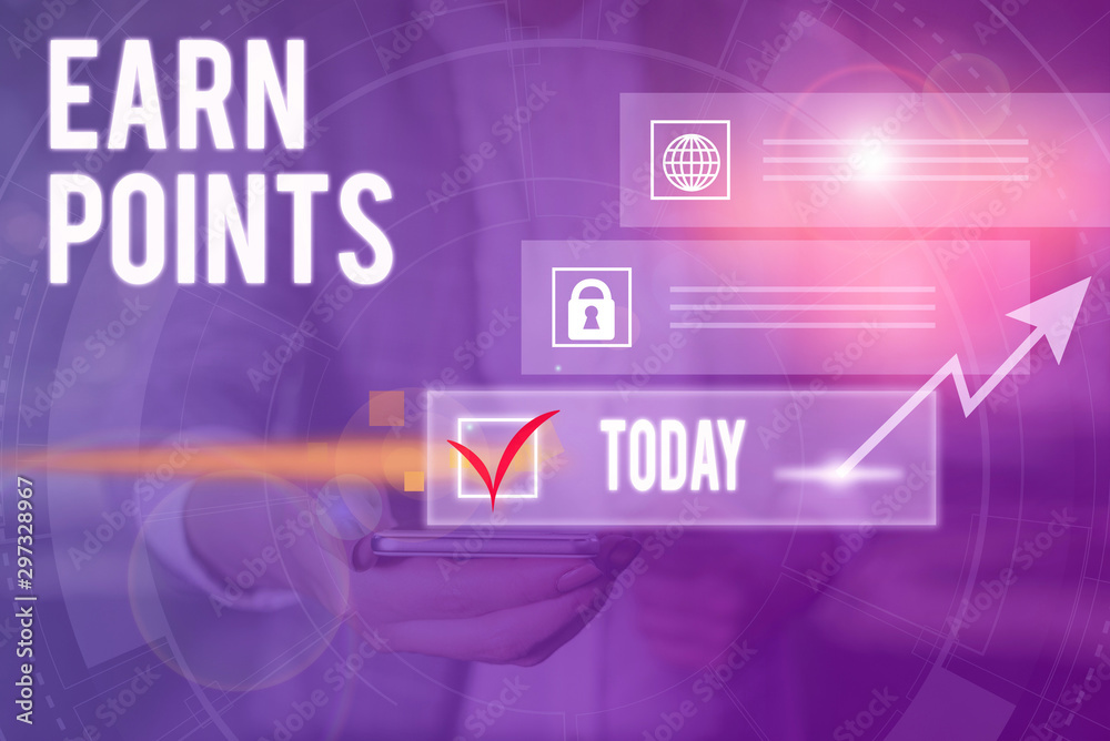 Conceptual hand writing showing Earn Points. Concept meaning getting praise or approval for something you have done Picture photo network scheme with modern smart device Conceptual hand writing showing Earn Points. Concept meaning getting praise or approval for something you have done Picture photo network scheme with modern smart device