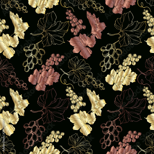 Wallpaper Mural Vector Grape berry healthy food. Black and white engraved ink art. Seamless background pattern. Torontodigital.ca