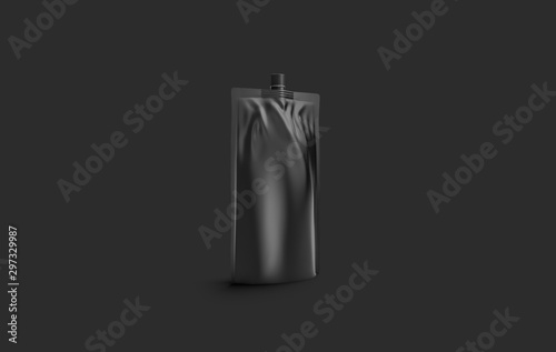 Blank black sause doy pack mock up, on dark background
