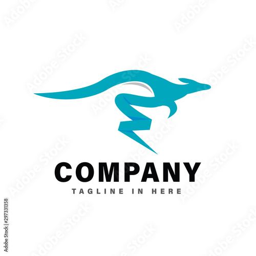 blue Fast jump kangaroo electric logo design inspiration