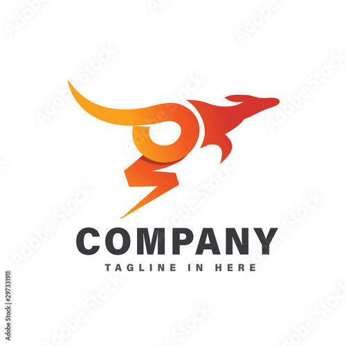 orange Fast jump kangaroo electric logo design inspiration